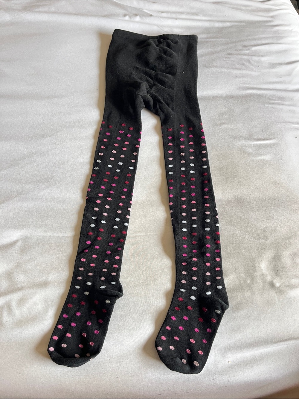 Black Kids Tights with Pink and White Polka Dot Gradient